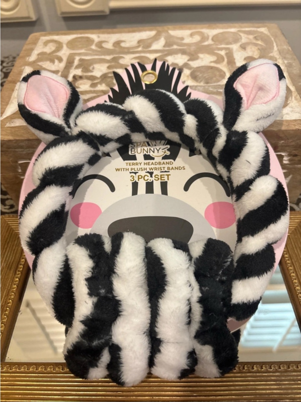 Plush Zebra Stripe Headband with Matching Wrist Bands - Black & White